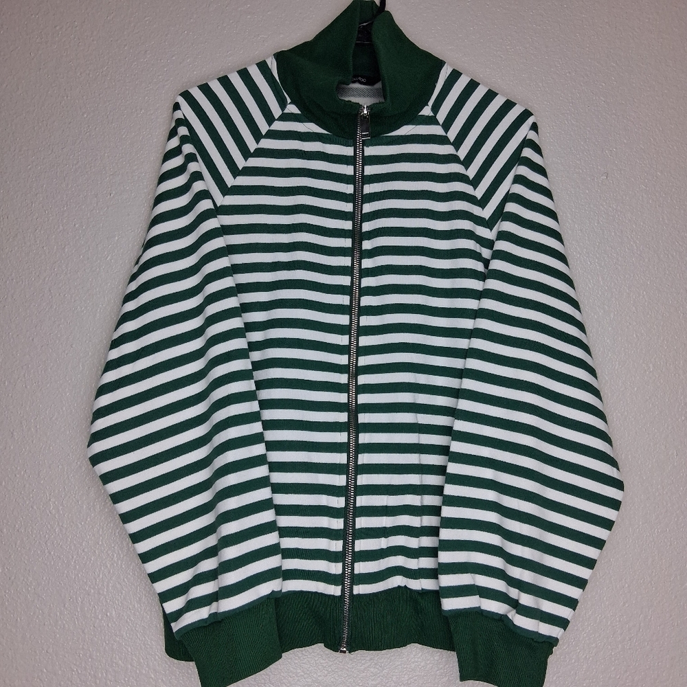 Dokotoo Womens 1/4 Zip Long Sleeve Green And Whitw Stripped Pattern Large